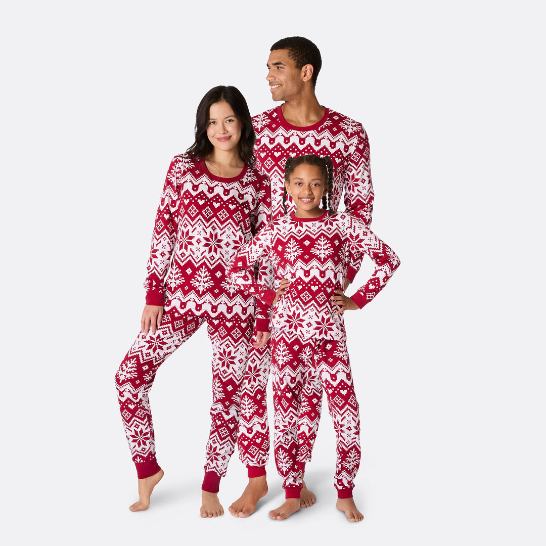 Roter Winter Strickmuster Weihnachtspyjama Familie