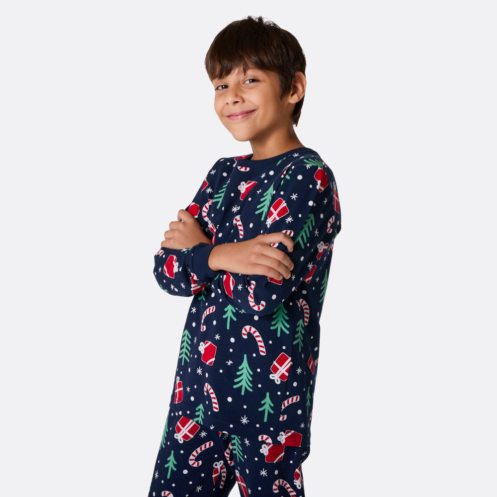 Blaues Weihnachtsmuster Weihnachtspyjama Kinder