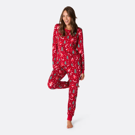 Rotes Weihnachtsmuster Weihnachtspyjama Damen