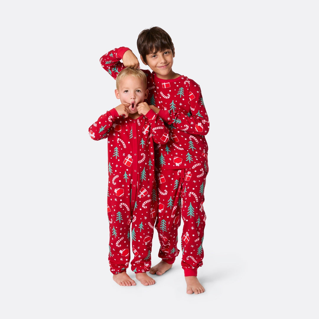 Rotes Weihnachtsmuster Weihnachtspyjama Kinder