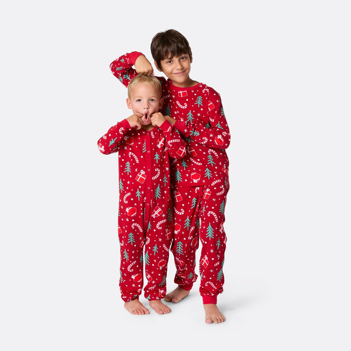 Rotes Weihnachtsmuster Weihnachtspyjama Kinder