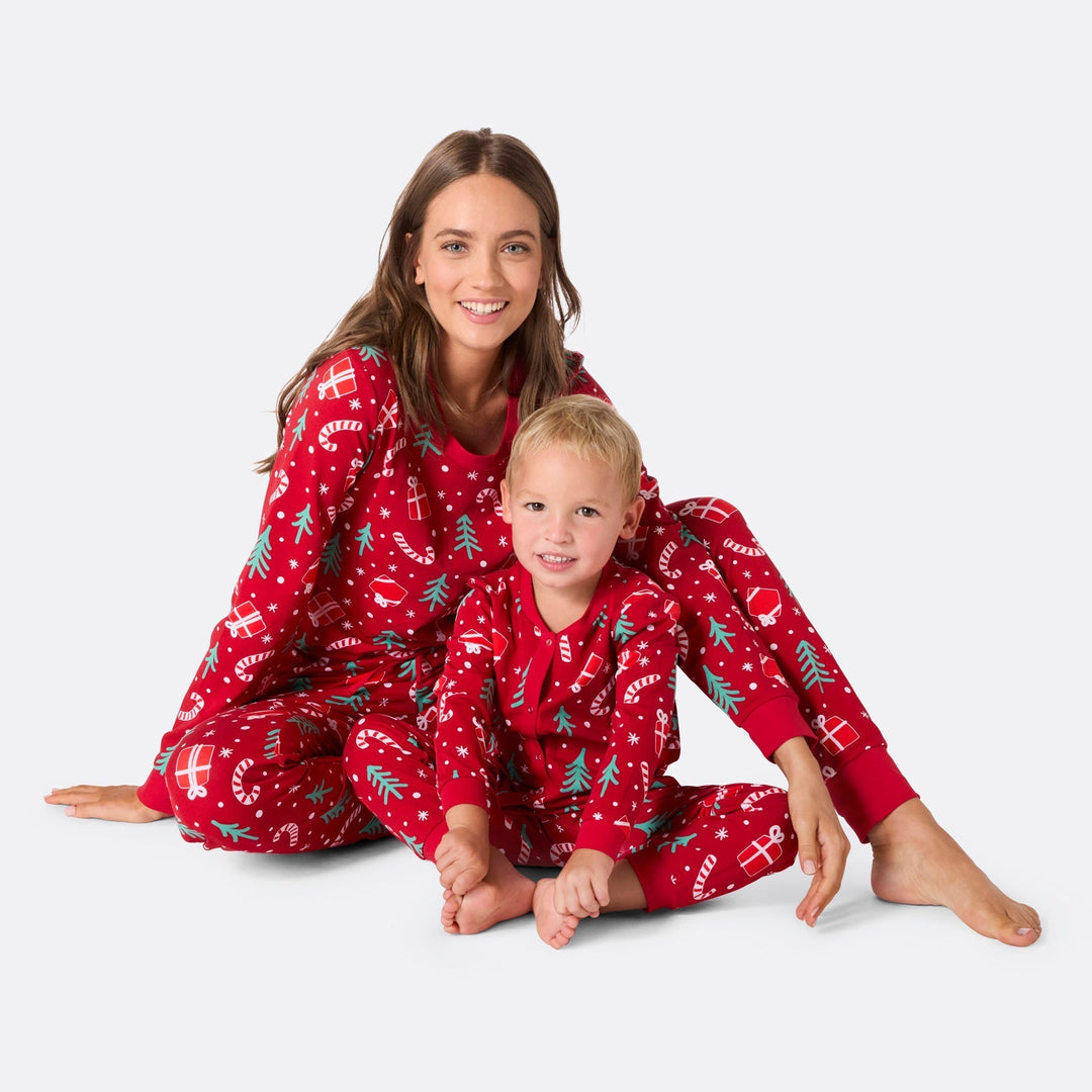 Rotes Weihnachtsmuster Weihnachtspyjama Kinder