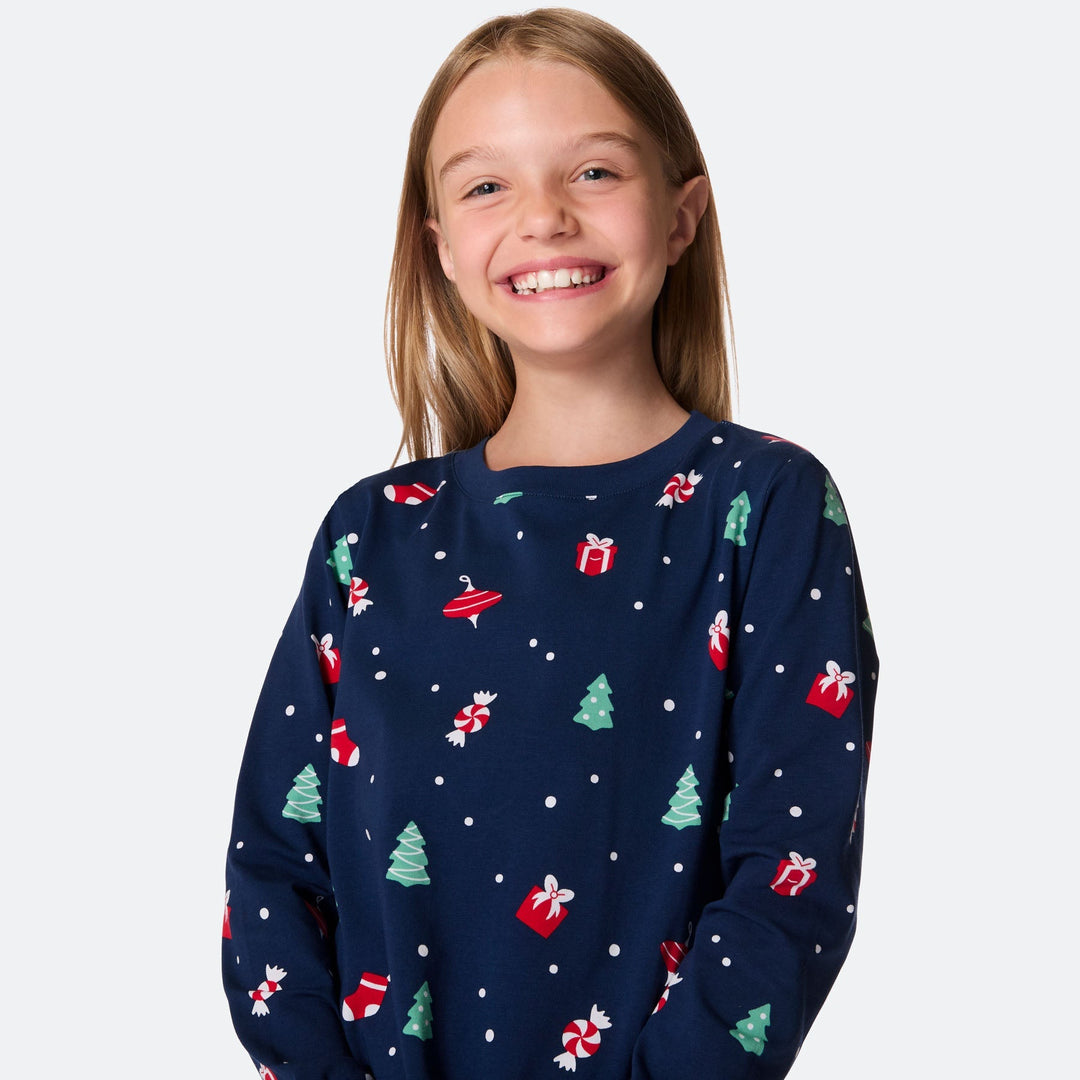 Blauer Weihnachtsschmuck-Weihnachtspyjama Kinder