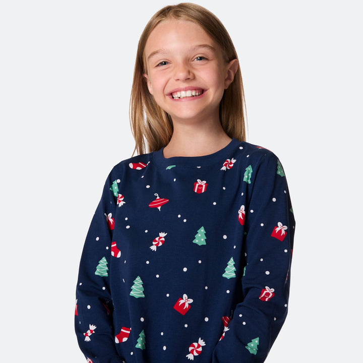 Blauer Weihnachtsschmuck-Weihnachtspyjama Kinder