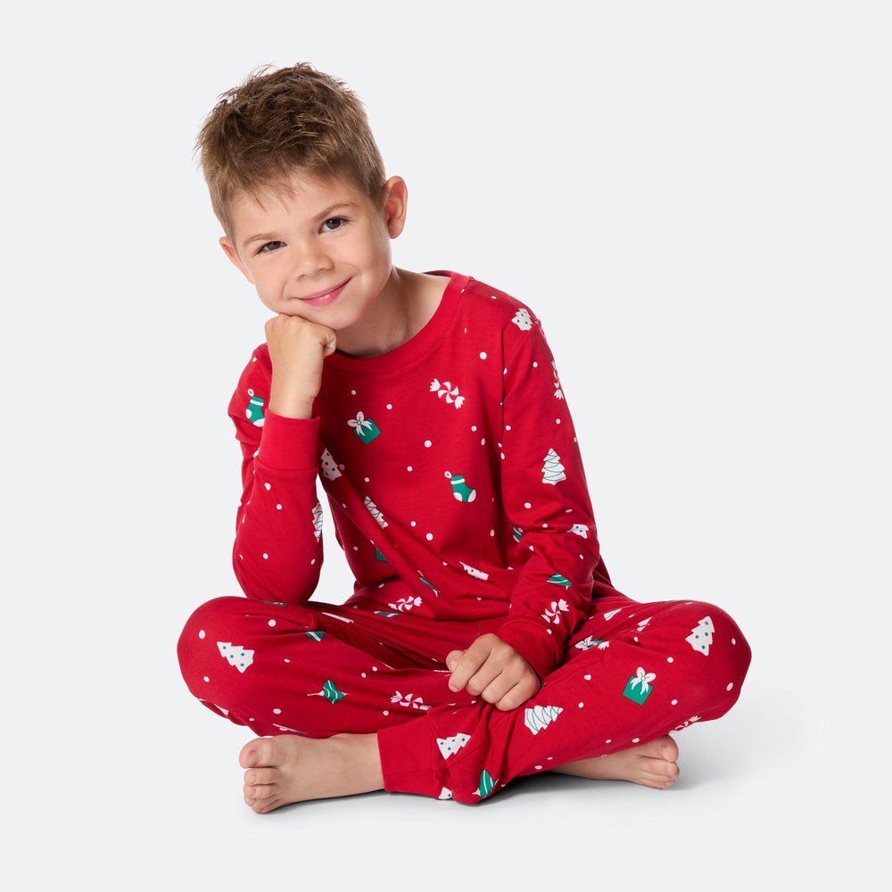 Roter Weihnachtsschmuck-Weihnachtspyjama Kinder