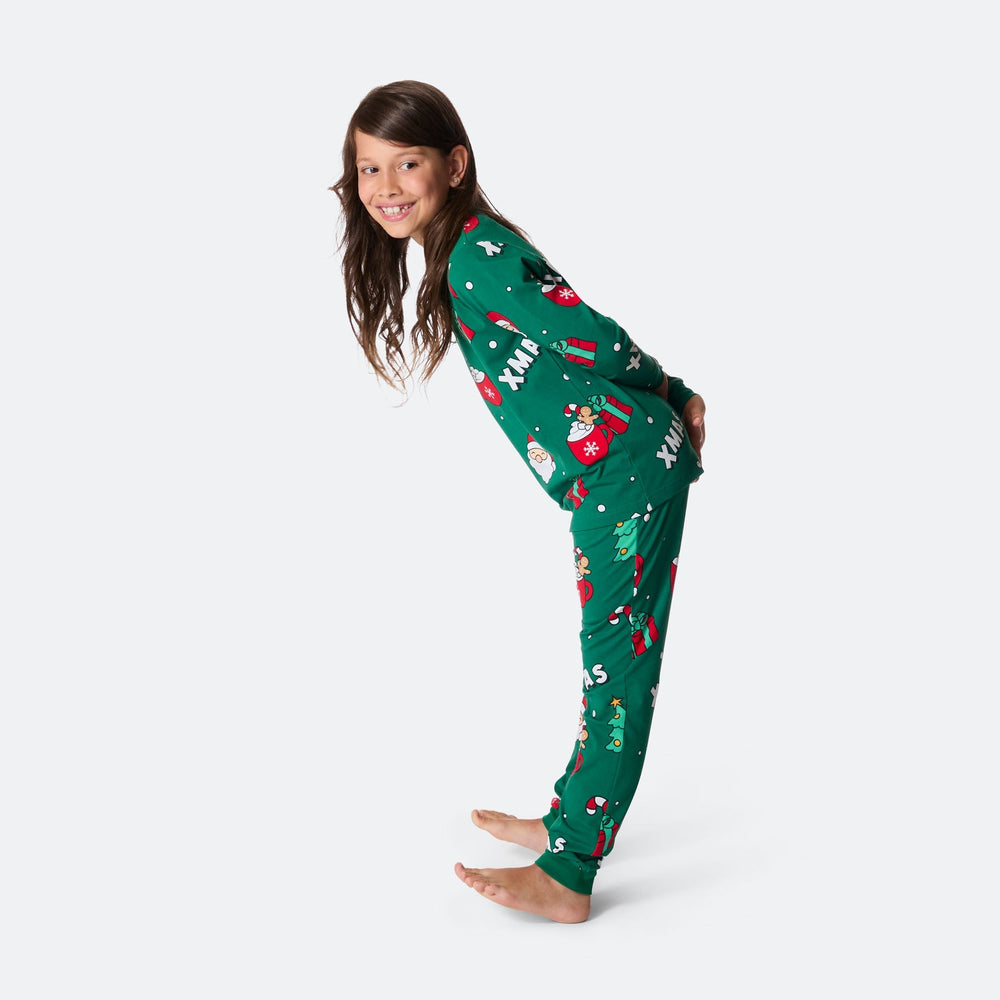 Grüner Xmas Weihnachtspyjama Kinder