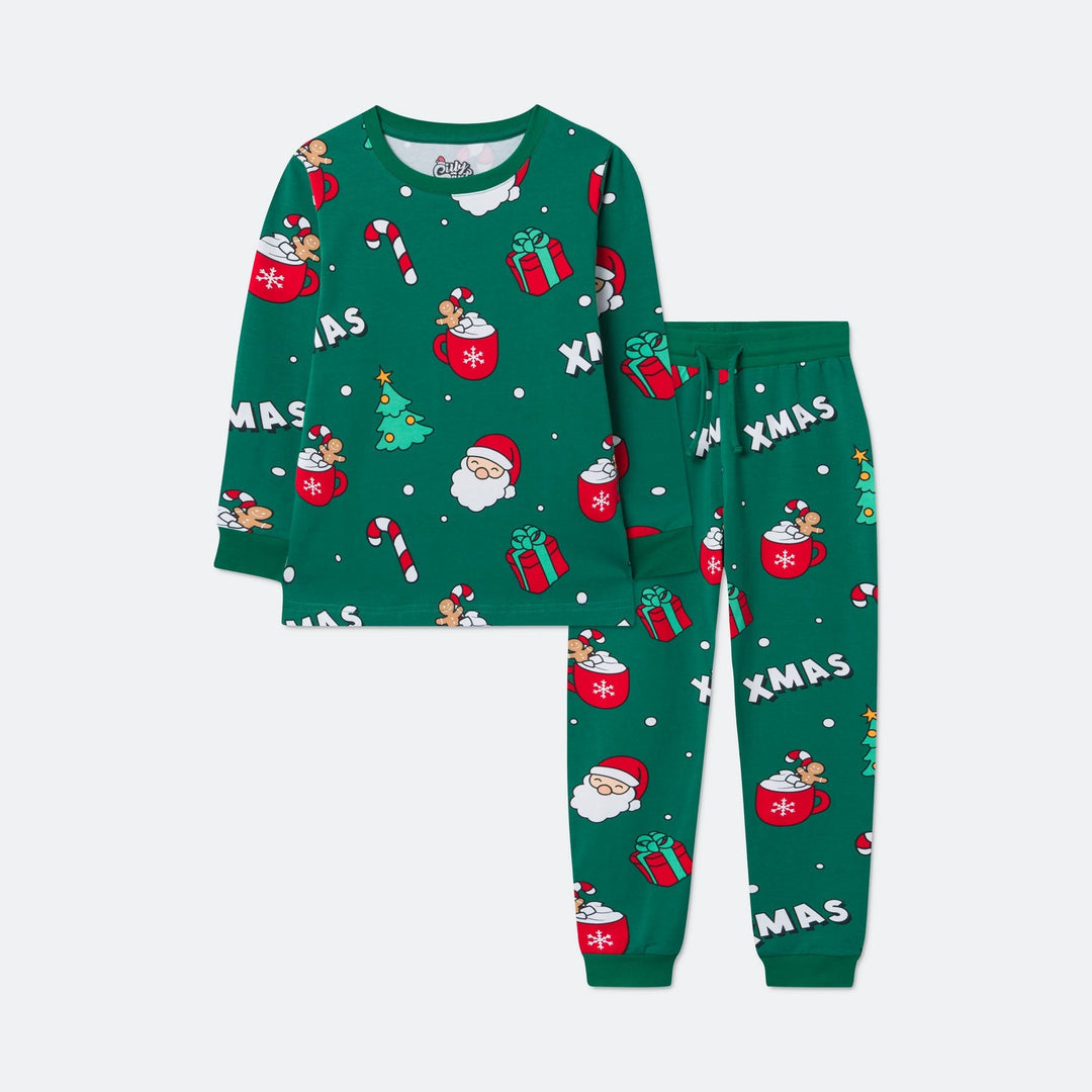 Grüner Xmas Weihnachtspyjama Kinder
