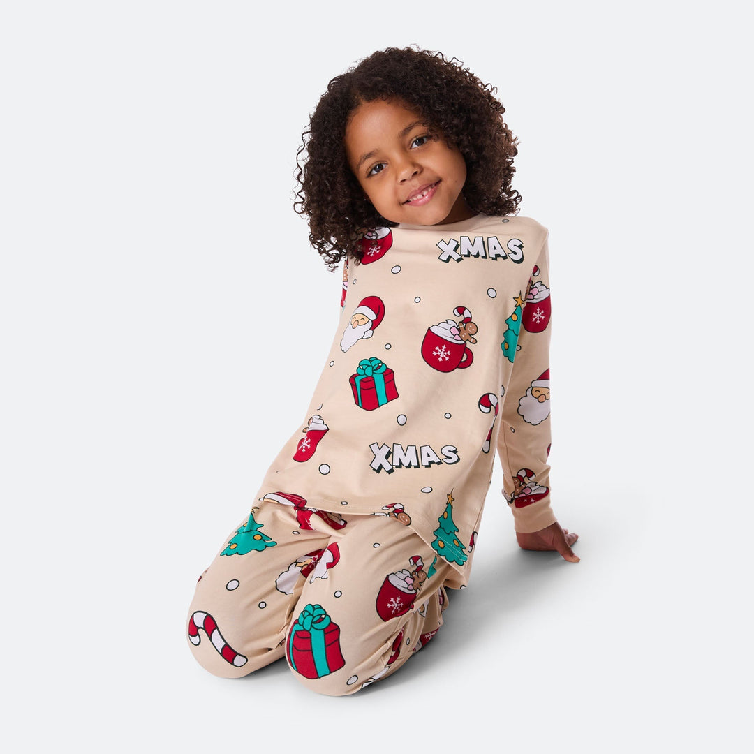 Beiger Xmas Weihnachtspyjama Kinder