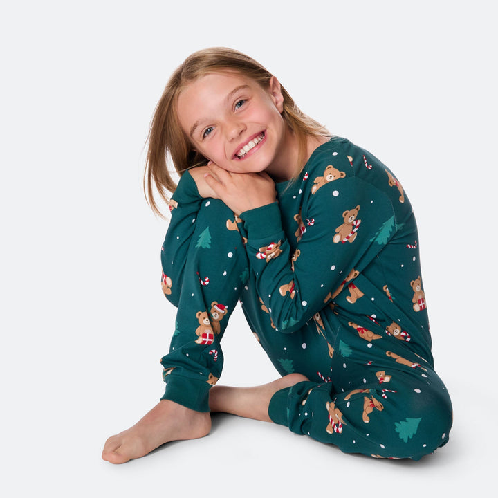 Grüner Teddybär Weihnachtspyjama Kinder