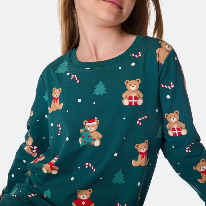Grüner Teddybär Weihnachtspyjama Kinder