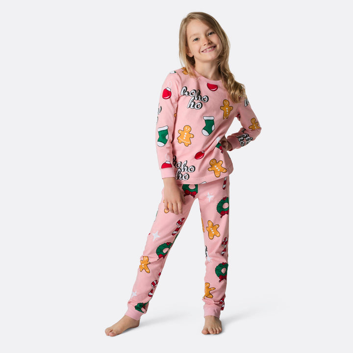 Rosa Hohoho Weihnachtspyjama Kinder