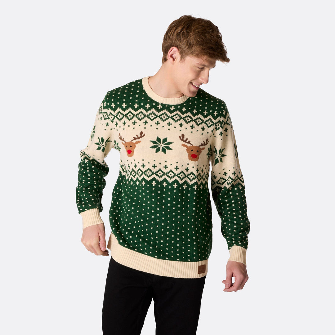 Grüner Retro Rentier Weihnachtspullover Herren