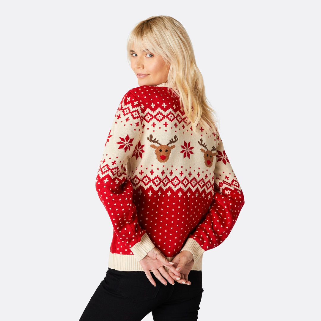 Roter Retro Rentier Weihnachtspullover Damen