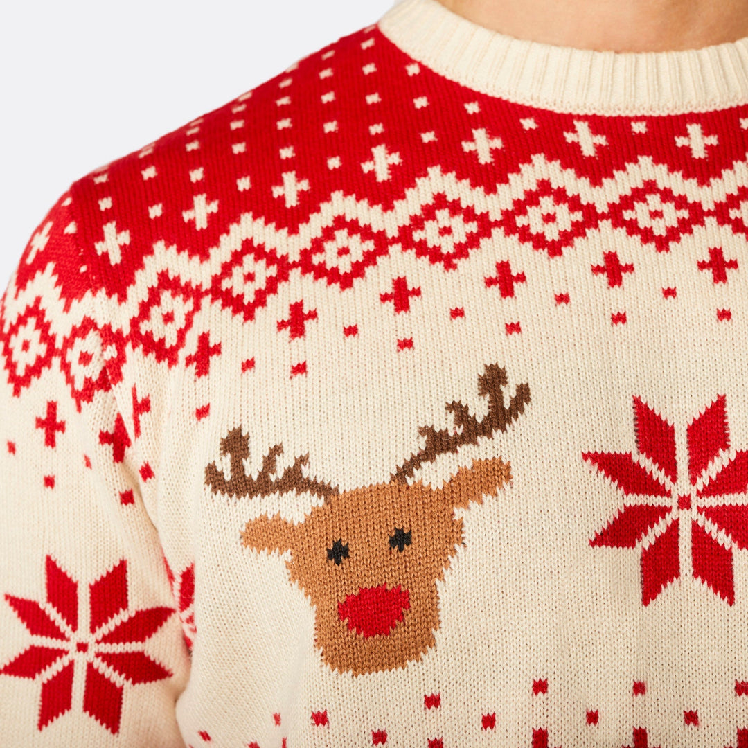Roter Retro Rentier Weihnachtspullover Familie