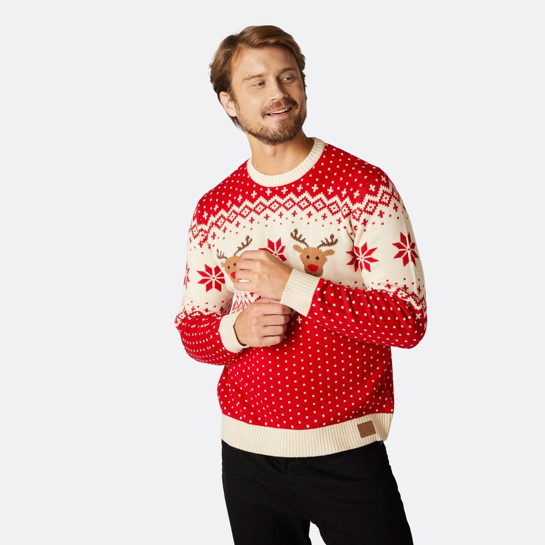 Roter Retro Rentier Weihnachtspullover Familie
