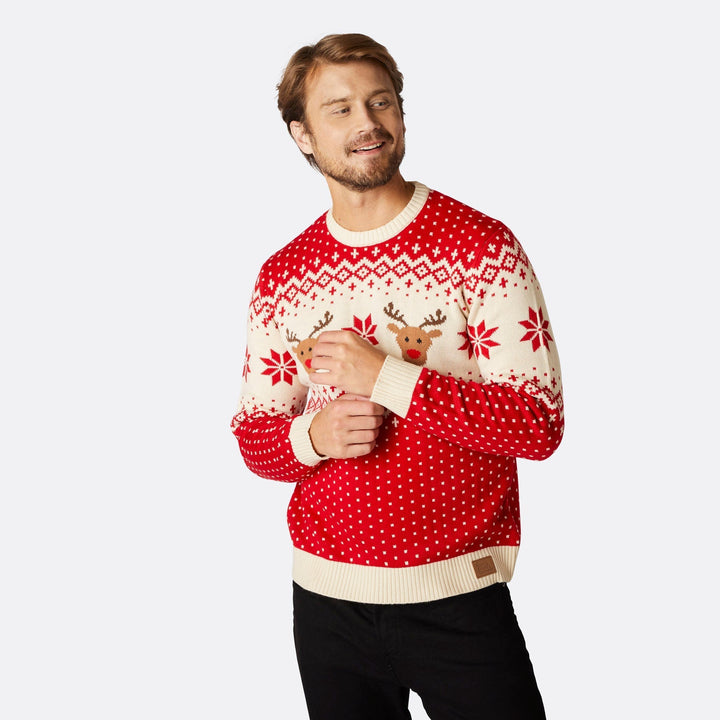 Roter Retro Rentier Weihnachtspullover Familie