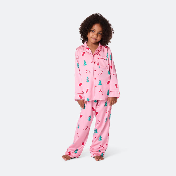 Rosa Satin Weihnachtspyjama Kinder