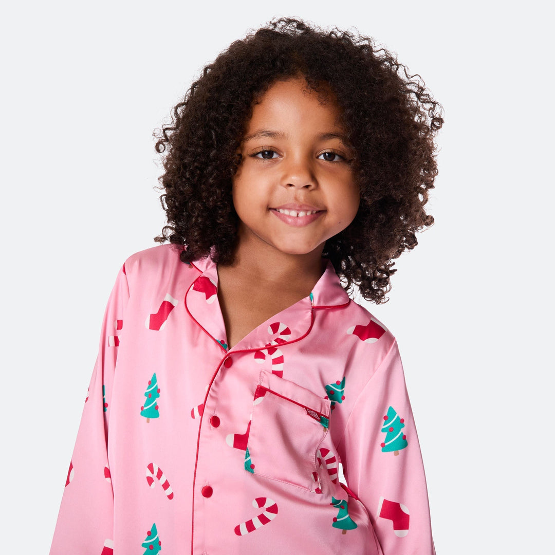 Rosa Satin Weihnachtspyjama Kinder