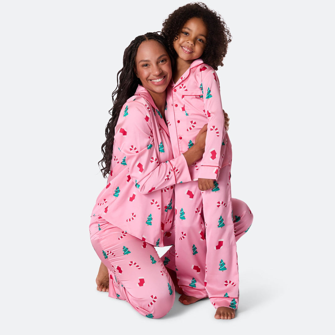 Rosa Satin Weihnachtspyjama Kinder