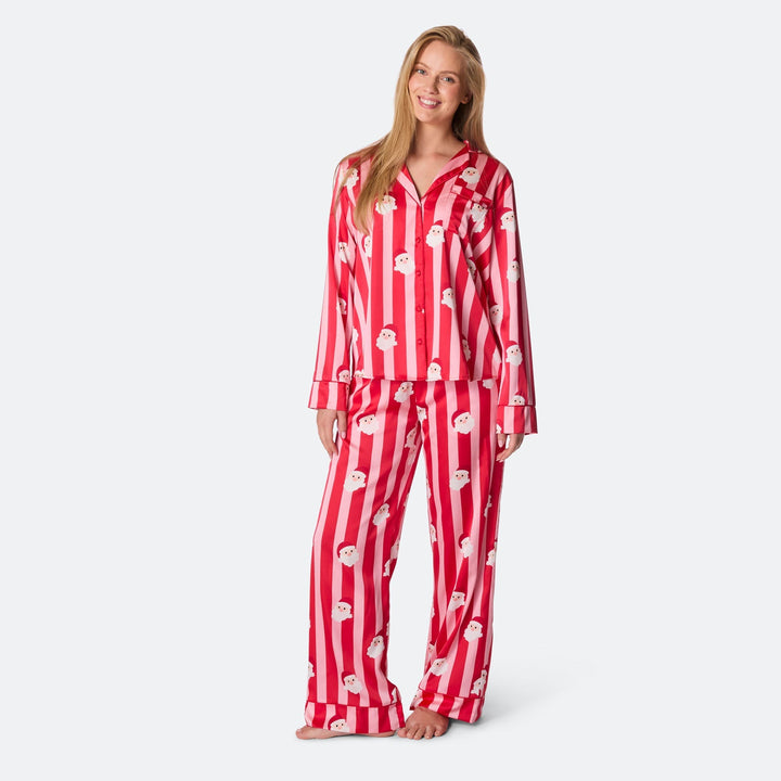 Gestreifter Satin Weihnachtspyjama Damen