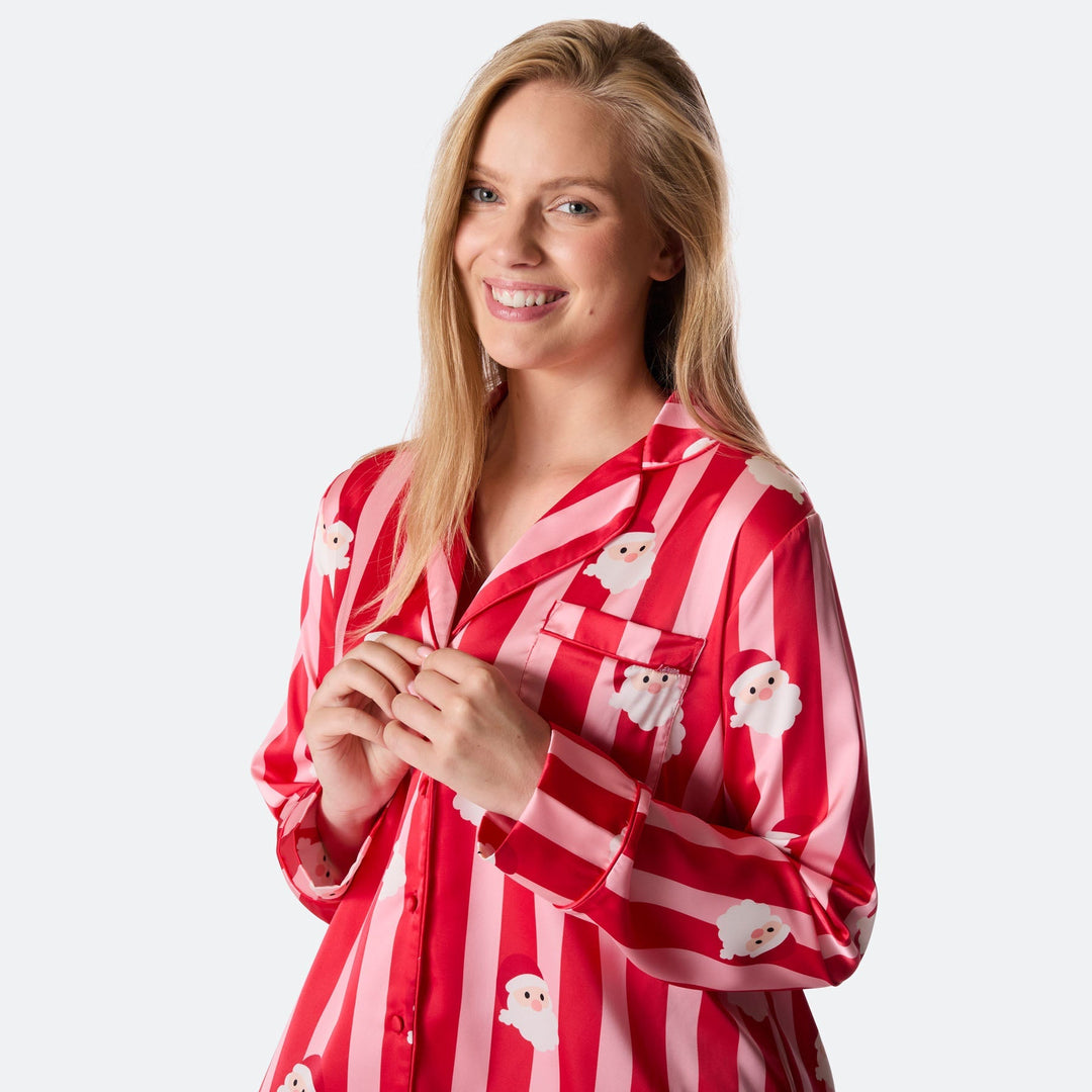 Gestreifter Satin Weihnachtspyjama Damen