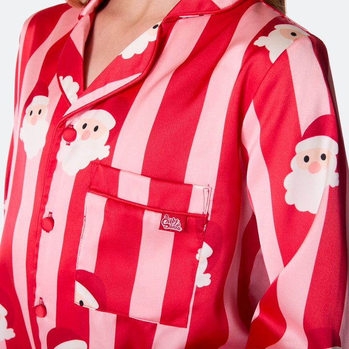 Gestreifter Satin Weihnachtspyjama Damen