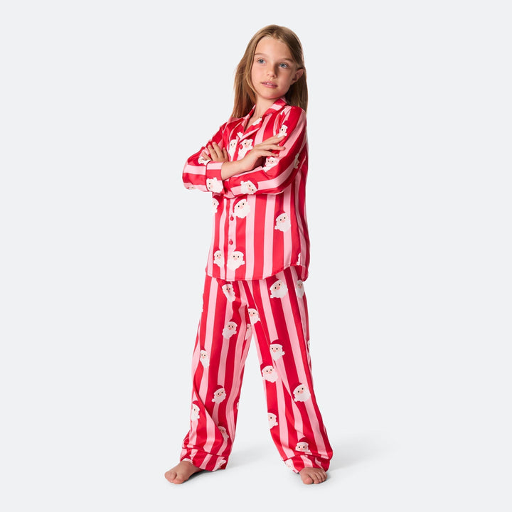 Gestreifter Satin Weihnachtspyjama Kinder