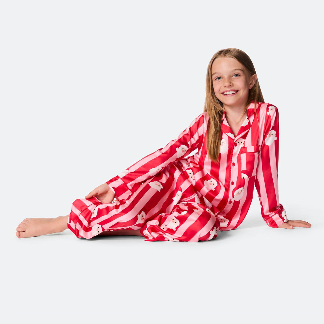 Gestreifter Satin Weihnachtspyjama Kinder