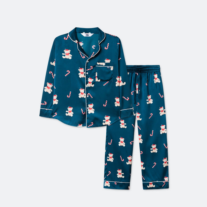 Teddybär Satin Weihnachtspyjama Kinder