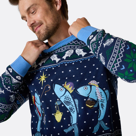 Drei weiße Fische Weihnachtspullover Herren