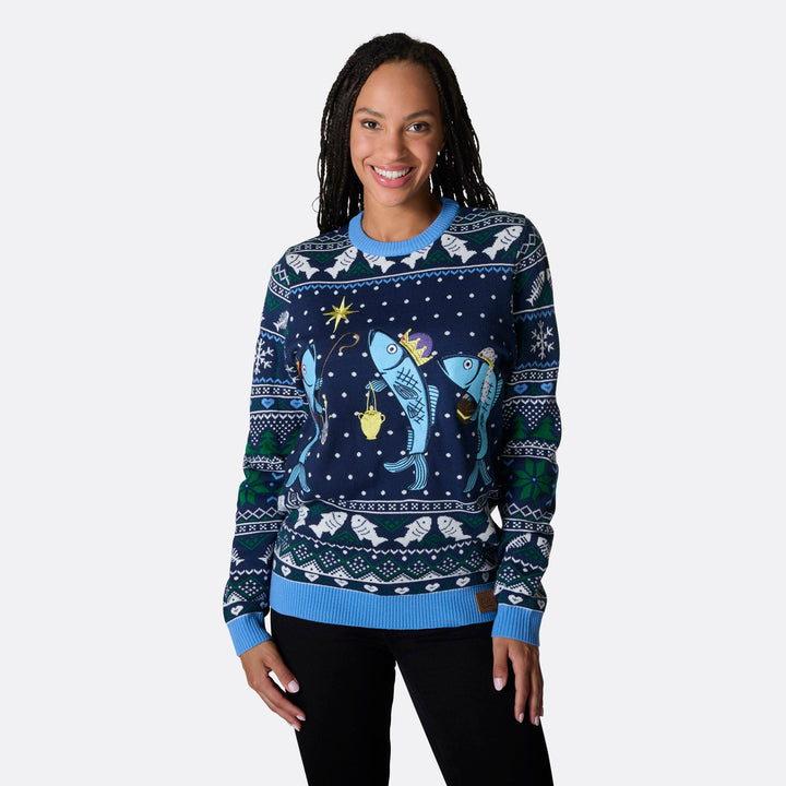 Drei weiße Fische Weihnachtspullover Damen