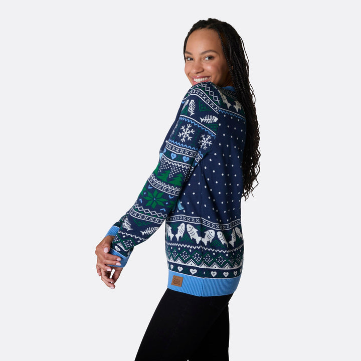 Drei weiße Fische Weihnachtspullover Damen