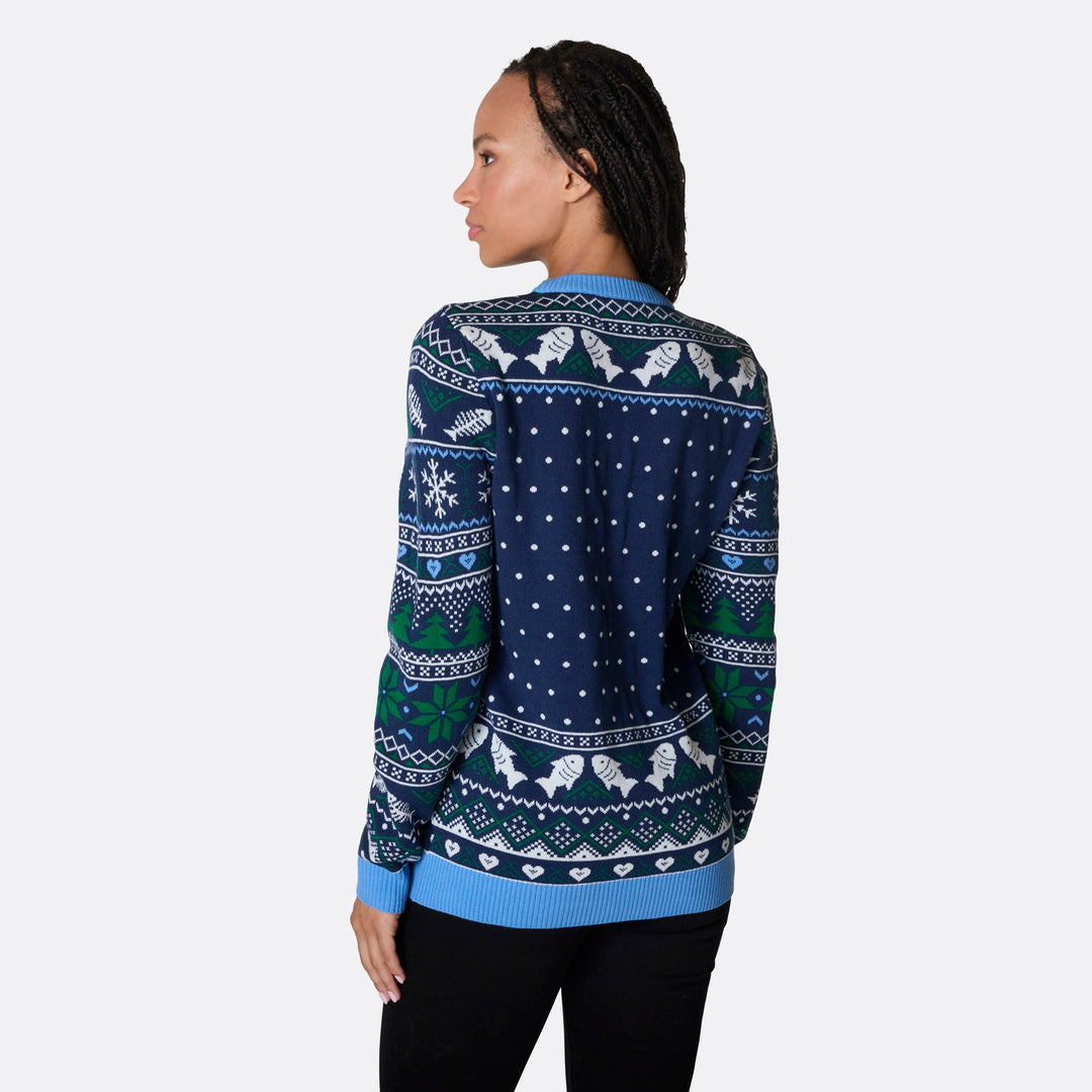 Drei weiße Fische Weihnachtspullover Damen