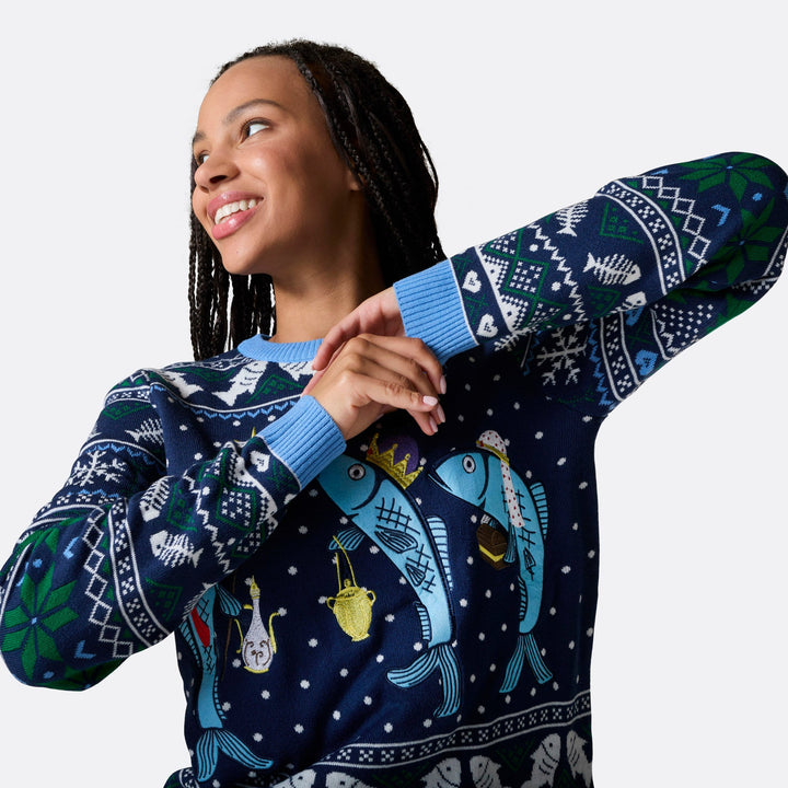 Drei weiße Fische Weihnachtspullover Damen