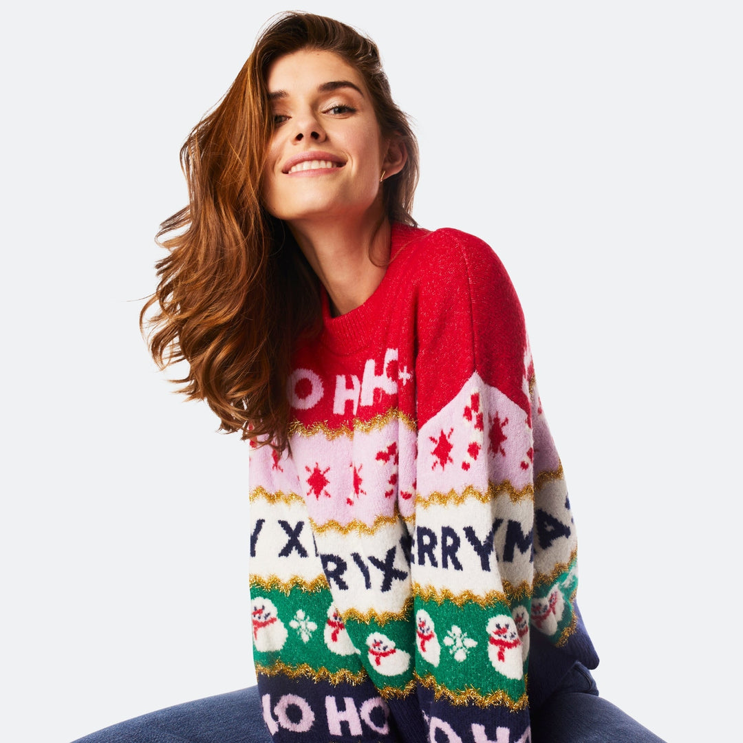 Gestreifter Oversized Weihnachtspullover Damen