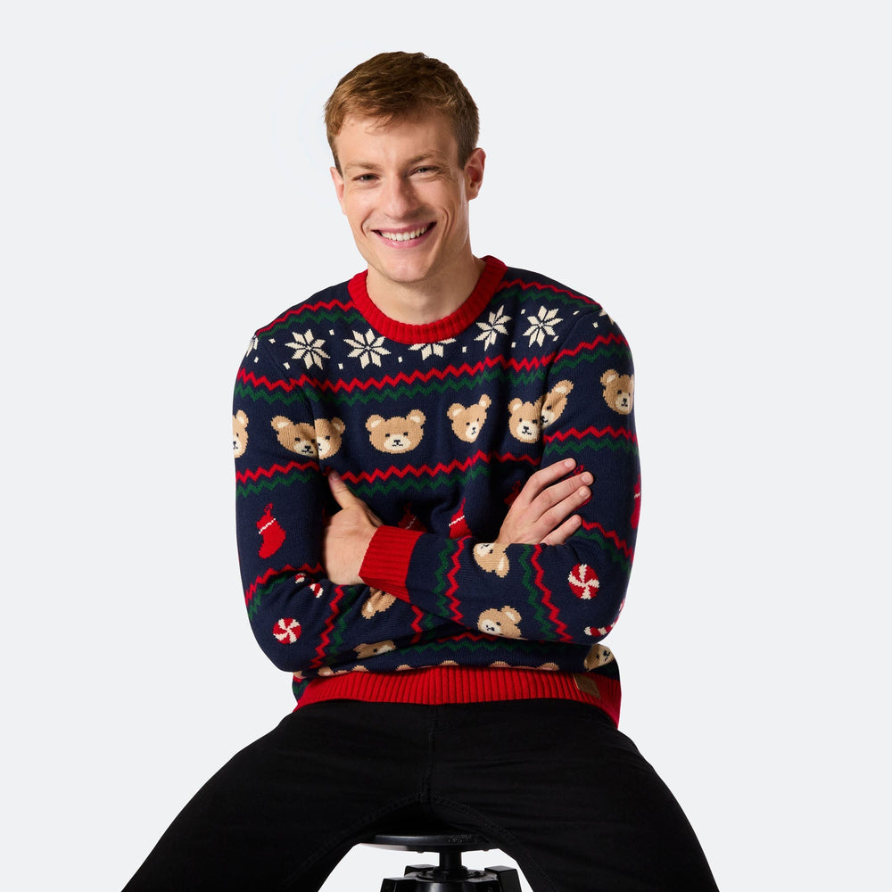 Teddybär Weihnachtspullover Herren
