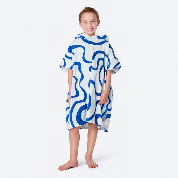 Blaue Wellen Badeponcho Kinder