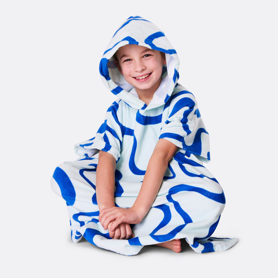 Blaue Wellen Badeponcho Kinder