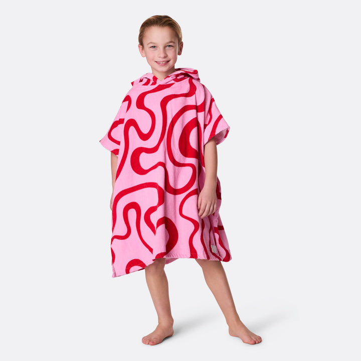 Pinke Wellen Badeponcho Kinder