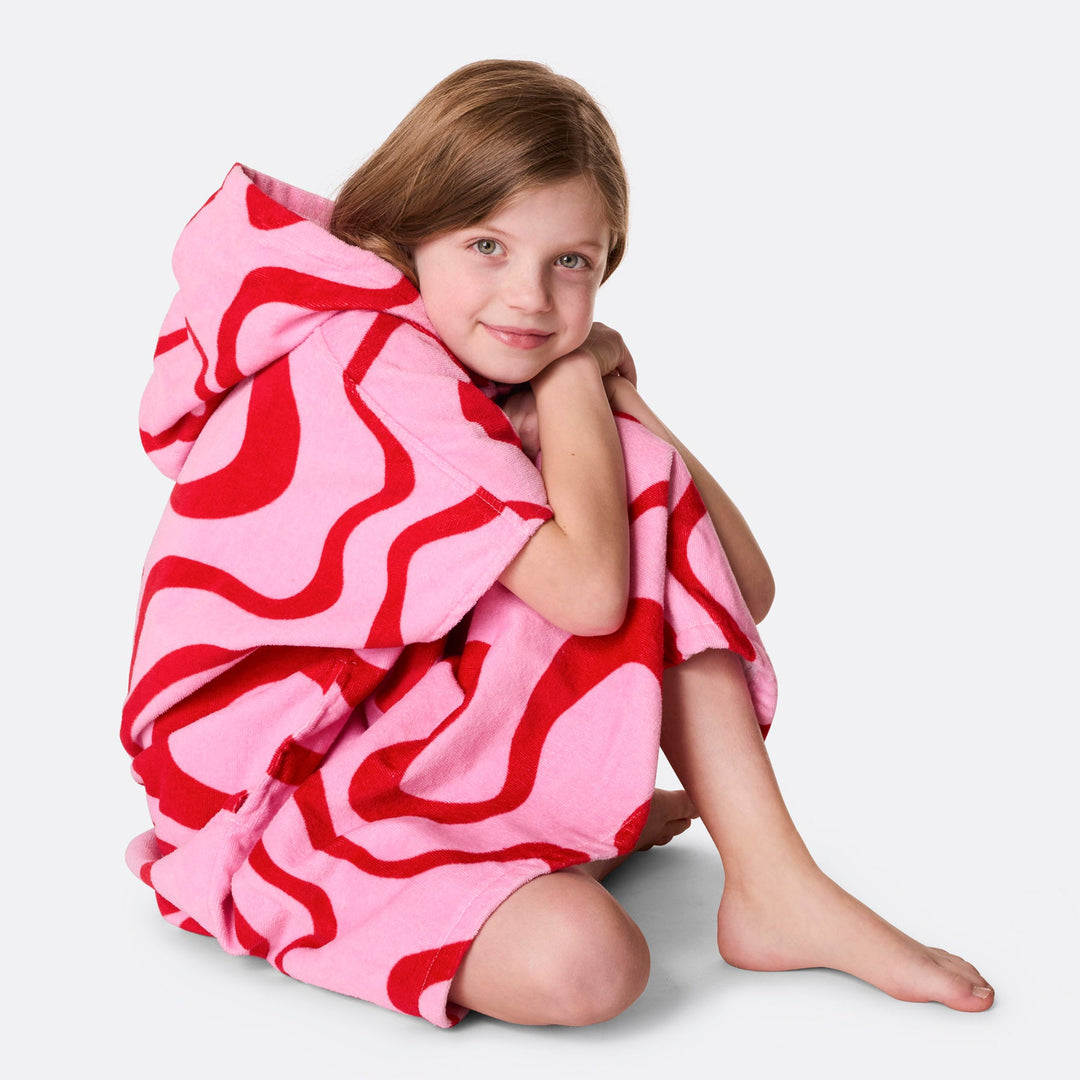Pinke Wellen Badeponcho Kinder