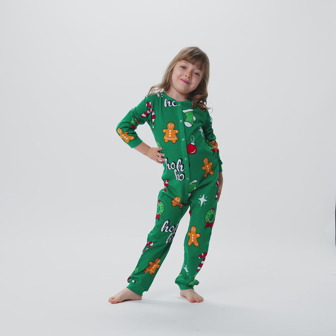 Grüner Hohoho Overall Weihnachtspyjama Kinder