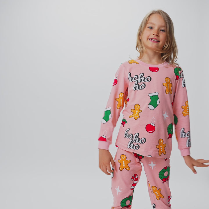 Rosa Hohoho Weihnachtspyjama Kinder
