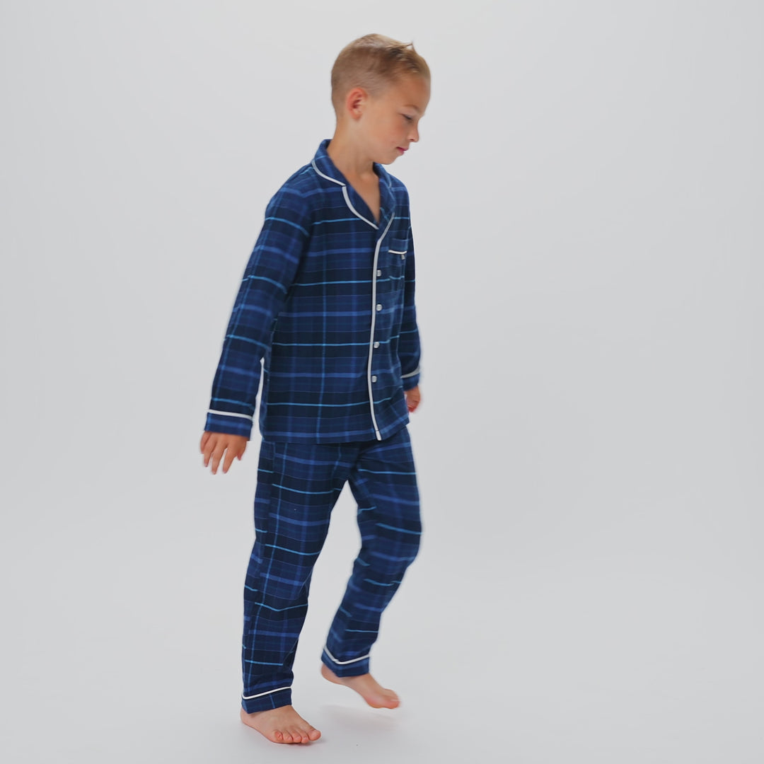 Blauer Flanell Weihnachtspyjama Kinder