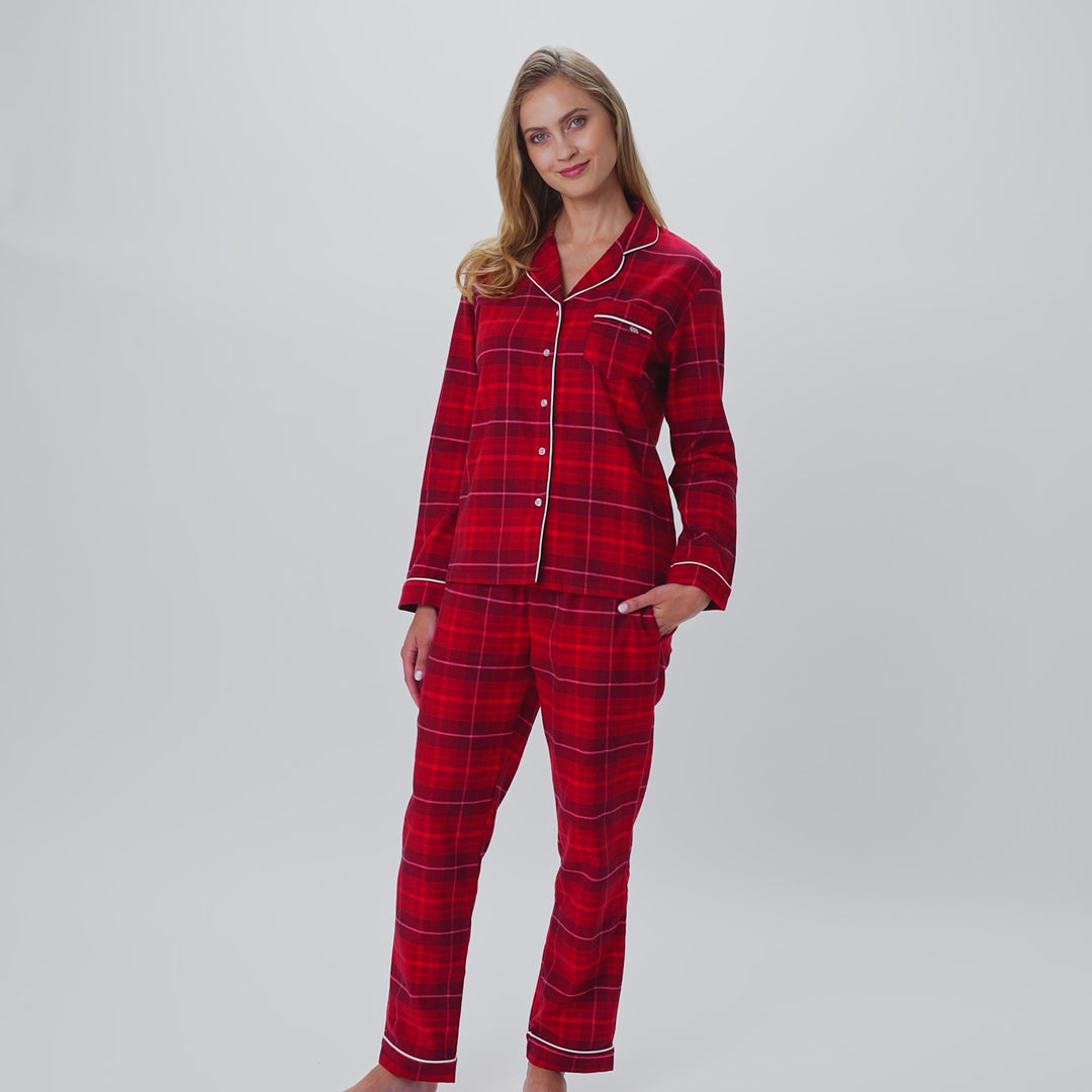 Roter Flanell Weihnachtspyjama Damen