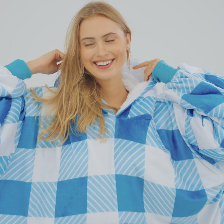Blau Karierter HappyHoodie