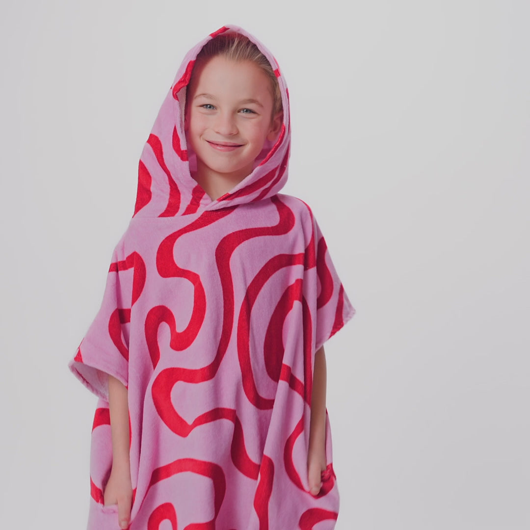 Pinke Wellen Badeponcho Kinder