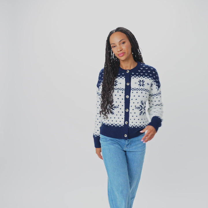 Blauer Weihnachts-Cardigan Damen