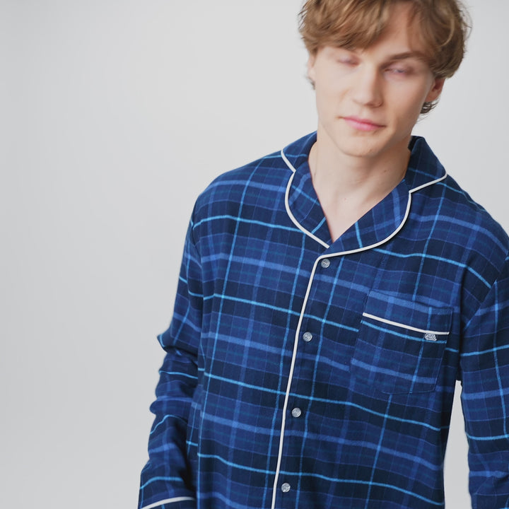 Blauer Flanell Weihnachtspyjama Herren