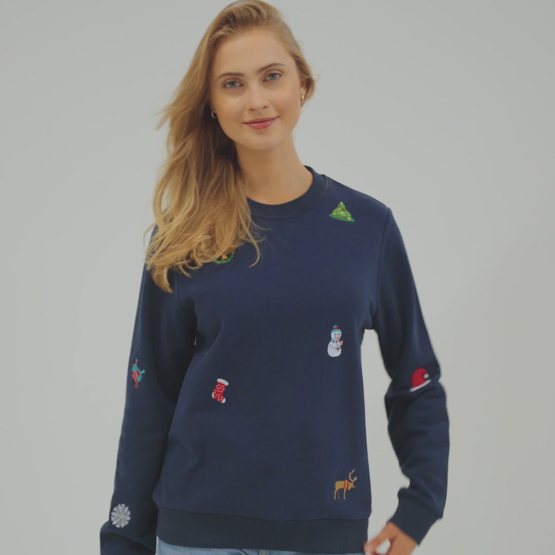 Blaues Weihnachts-Sweatshirt Damen