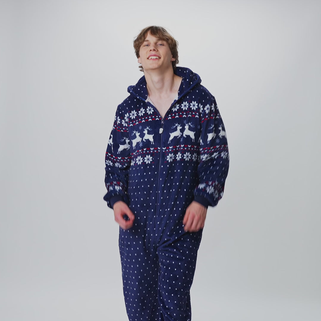 Blauer Weihnachts-Onesie Herren